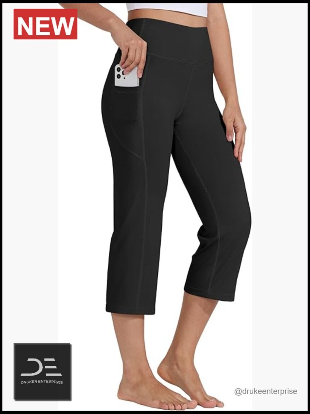 High Waisted Capri Yoga Pants with Pockets Straight Leg 21" Inseam
